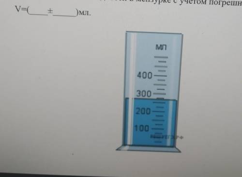 Определить объем жидкости в мензурке с учётом погрешности V=(__±__)мл. ​