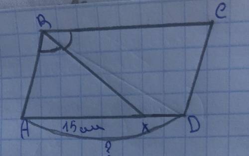 В параллелограмме ABCD угол B тупой , биссектриса угла B пересекает сторону AD в точке x 1) Докажите