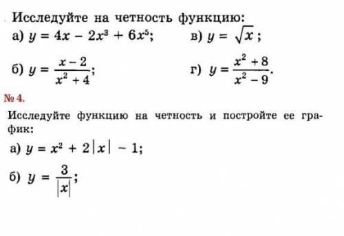 математика 10 класс ​ Первые примеры надо исследовать функцию на честность