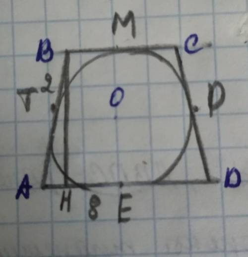 Трапеция ABCD описана около окружности. AB =CD. Точки касания: T(на стороне AB), M(BC), P(CD), E(AD)