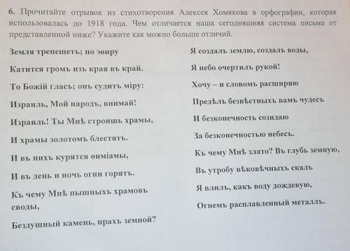 6. Прочитайте отрывок из стихотворения Алексея Хомякова в орфографии, которая непользовалась до 1918