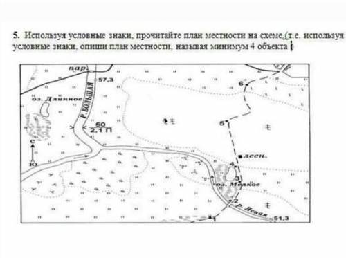 Используя условные знаки Покажи План местности на схеме​