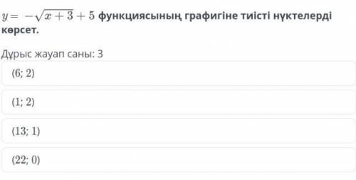 Функциясының графигіне тиісті нүктелерді көрсет дұрыс жауап саны үш