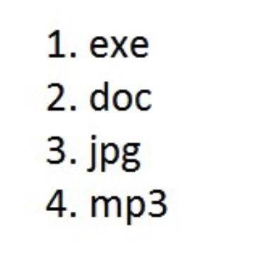 Каждому типу файлов соответствует свое расширение. Приведи примеры типов файлов файлам с расширением
