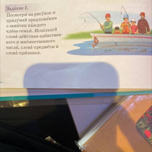 Задание 2. Посмотри на рисунок и придумай предложения о занятии каждого члена семьи. Используй слова