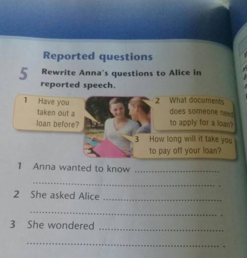 Rewrite Anna's questions to Alice in reported speech.