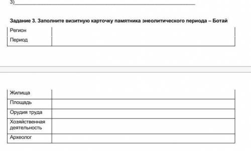 Заполните визитную карточку памятника энеолитического периода–Ботай​