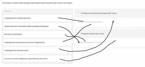 Биология, Установи соответствие между характеристикой мышечной ткани и её видом 1. Поперечно-полосат