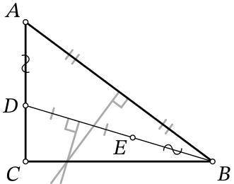 На стороне прямоугольного треугольника (угол — прямой) отмечена точка . На отрезке отмечена точка та