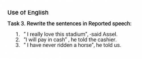 Rewrite the sentences in Reported speech : 1. I really love this stadium-said Assel.2. I will pay