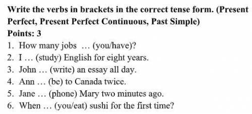 Write the verbs in brackets in the correct tense form. (Present Perfect, Present Perfect Continuous,