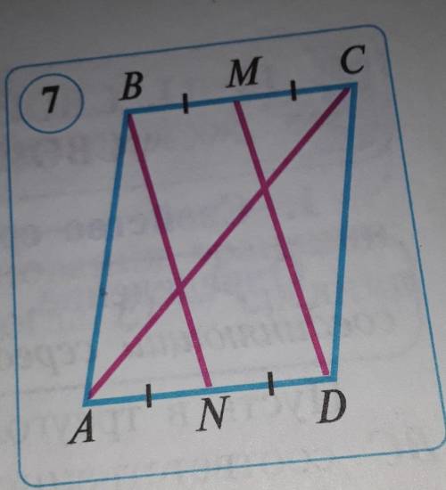 Точки M и N середины сторон BC и AD параллелограмма ABCD Докажите что прямые N и M D делит диагональ