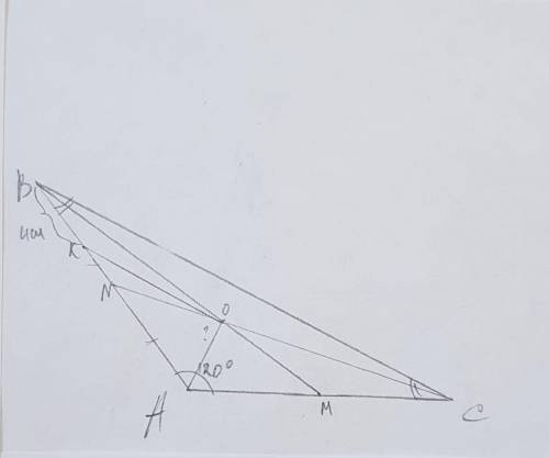 В равнобедренном треугольнике АВС угол А=120 градусов, ВМ и CN медианы, О - их точка пересечения. Из
