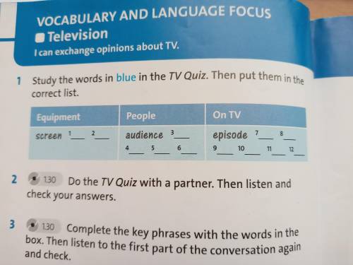 Study the words in blue in the TV Quiz. Then put them in the correct list