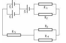 Найти величину тока в цепи, если у каждого элемента ЭДС ε = 2,2 В и внутреннее сопротивление r = 20