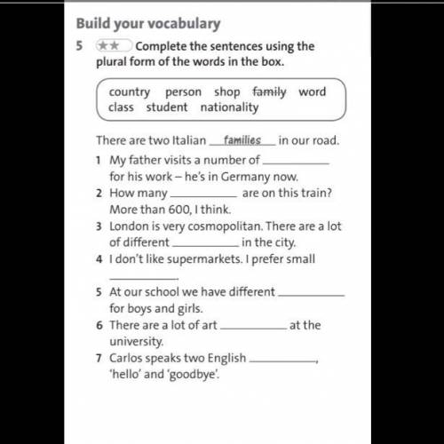 Build your vocabulary 5 ** Complete the sentences using the plural form of the words in the box. cou