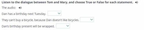 Listen to the dialogue between Tom and Mary, and choose True or False for each statement. Dan has a