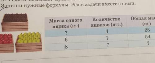 2. Ребята продавцу посчитать массу овощей и фруктов. Запиши нужные формулы. Реши задачи вместе с ним