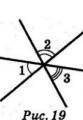 Три прямі перетинаються в одній точці (рисунок 19). Знайдіть кут 1, якщо кут 2 + кут 3 = 142°​
