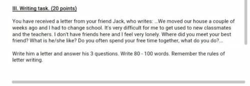 Write have a letter and answer his 3 questions. Write 80-100 words. Remember the rules of letter wri