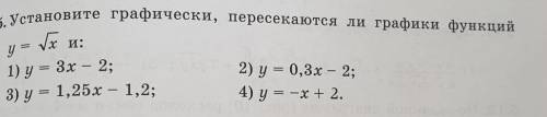 Установите графически пересекаются ли графики функций нужен ответ второго:2) у=0,3х-2С ГРАФИКОМ ​ сд