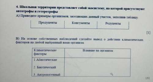 4. Школьная территории представляет собой экосистему, на которой присутствуют автотрофы и гетеротроф