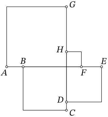 На рисунке изображено 4 квадрата. Известно, что длина отрезка AB равна 12, длина отрезка FE равна 14