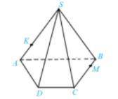 SABCD – четырехугольная пирамида, точка K принадлежит ребру SA, точка M – ребру BC. Укажите: а) прям