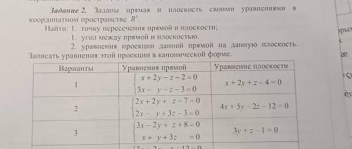 3 вариант Заданы прямая и Плоскость своими уравнениямикоординатном пространстве R.Найти: 1. точку пе