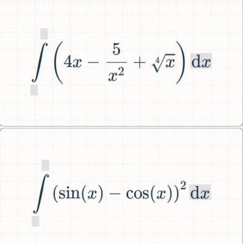 решить интегралы при непосредственного метода (4x-5/x^2+(x)^(1/4); (sinx-cosx)^2;