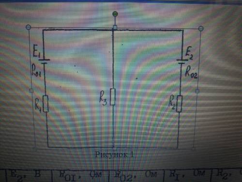 E1-60В Е2-30В R01-1Ом R02-Ом R1-20Ом R2-14Om R3-14Om Определите ток указанной в задании (таблица 1)