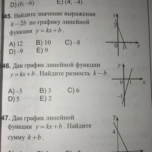 146. Дан график линейной функции у = kx + b . Найдите разность k — b.