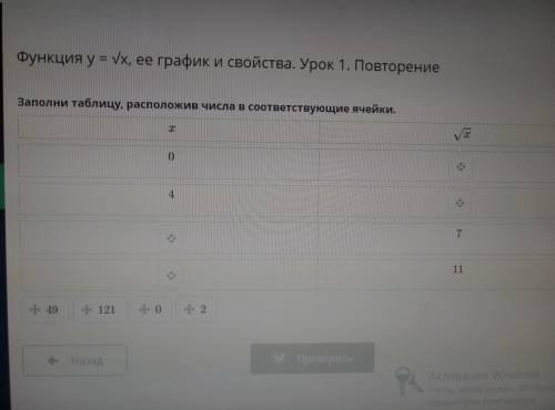 Заполните таблицу, расположив числа в соответствующие ячейки.