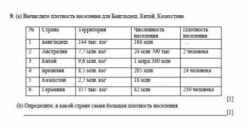 Вычислите полность населения для Китая, Казахстана, Бангладеш. определите в какой стране самая больш