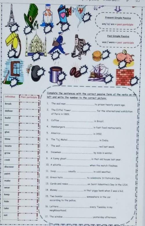 Complete the sentences with the correct passive Form of the verbs on the left and write the number t