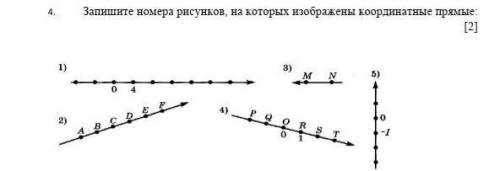 Запишите номера рисунков, на которых изображены координатные прямые [2]1)3)MN5)о4) — рез2) дам*,​