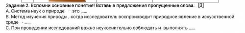 Вспомни основные понятия! Вставь в предложения пропущенные слова. [3] А. Система наук о природе – эт