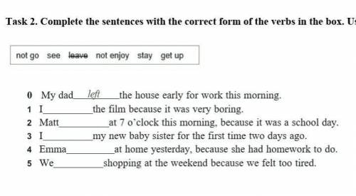 Task 2. Complete the sentences with the correct form of the verbs in the box. Use the past simpleх​