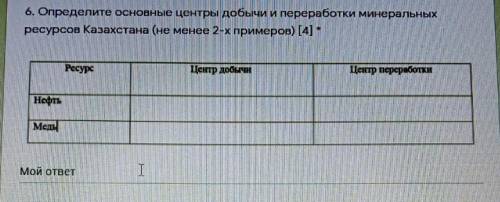 6. Определите основные центры добычи и переработки минеральных ресурсов Казахстана (не менее 2-х при