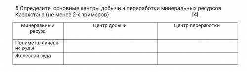 Определите основные центры добычи и переработки минеральных ресурсов Казахстана (не менее 2-х пример