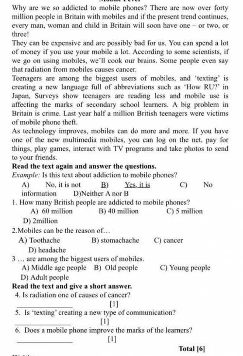 Read the article about mobile phones and do the tasks.4,5,6​