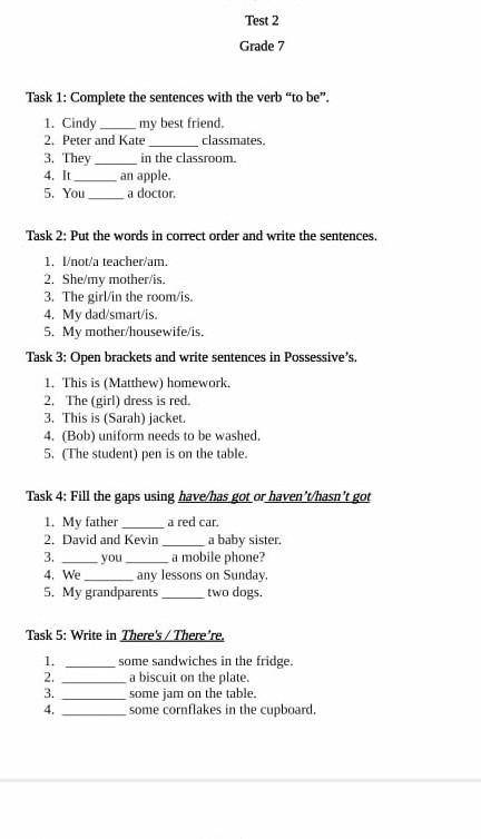 Task 3: Open brackets and write sentences in Possessive's. 1. This is (Matthew) homework.2. The (gir