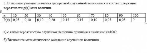 В таблице указаны значения дискретной случайной величины х и соответствующие вероятности р(х) этих в