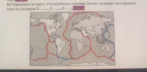 Б) Определите по карте «Геологическое строение Земли» название литосферных пат под номером 2- 3-, 5