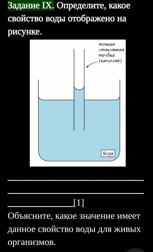 Задание IX. Определите, какое свойство воды отображено на рисунке. Объясните, какое значение имеет д