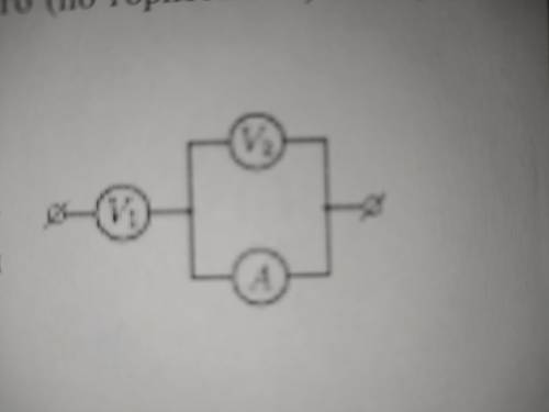 Електричне коло, схема якої зображена на малюнку, підключена до батарейки. Вольтметри VI та V2 показ