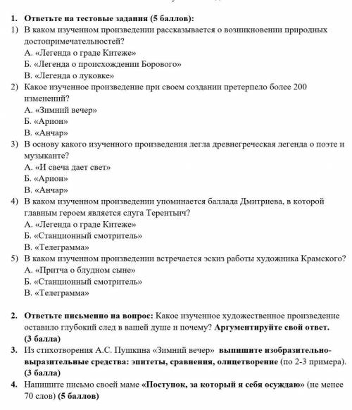 Соч по русской литературе 7 класс 1 четверть​