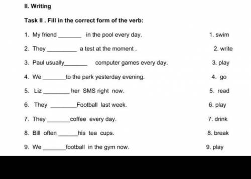 Writing Task|| Fill in the correct form of verb ​