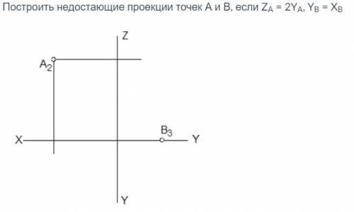 Построить недостающие проекции точек А и В, если ZA = 2YA, YB = XB