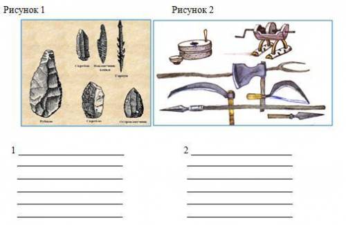 1) Определите назначение орудий труда, для чего они использовались 2) Опишите различия рисунка 1 и р